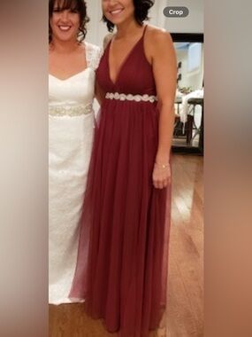Luxxel Burgundy Tulle Dress with Floral Waistband